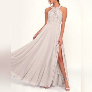 Lulus Picture Perfect Light Grey Lace Maxi Dress Women's XS